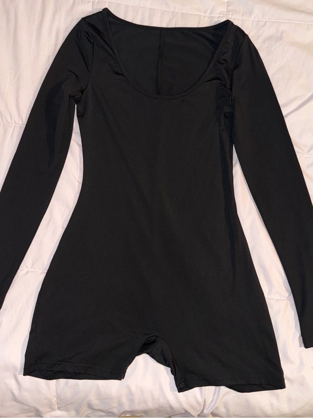 Women's Black Long-Sleeve Scoop Neck Bodysuit Romper